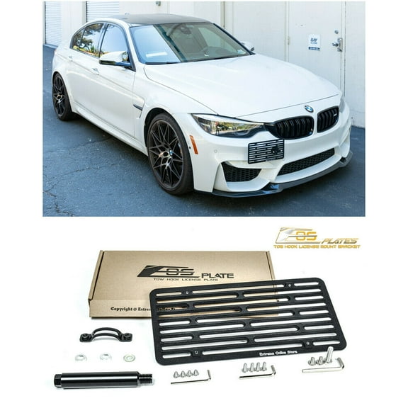 Extreme Online Store Replacement for 2015-Present BMW F80 M3 | EOS Plate Version 2 Full Sized Front Bumper Tow Hook License Relocator Mount Bracket Tow-100-V2 