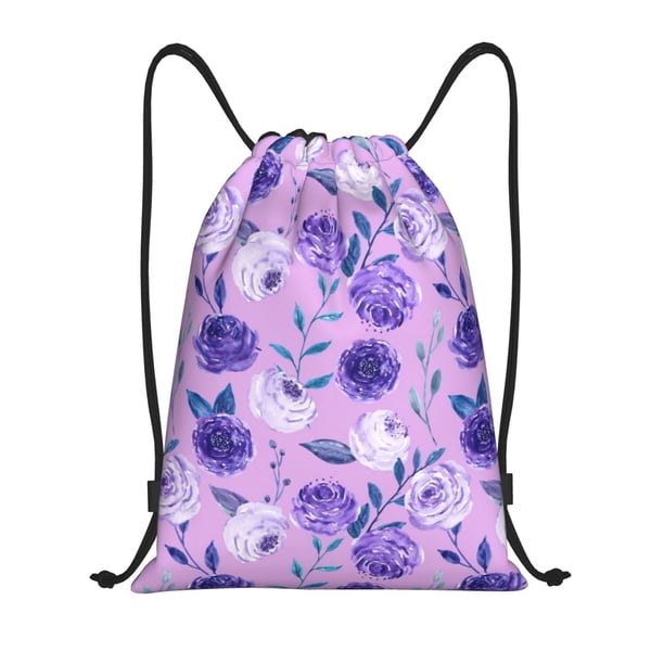 Fotbe Violet Bolsa Mochila con Cordón Estampada, Bolsa de Gimnasio Deportiva, Bolsa Cinch, Bolsa con Cordón para Hombres y Mujeres-Small