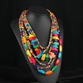 thumbnail image 1 of Conjunto de collar para mujer, colgante de madera colorido con borlas étnicas africanas bohemias para festivales, 1 of 5
