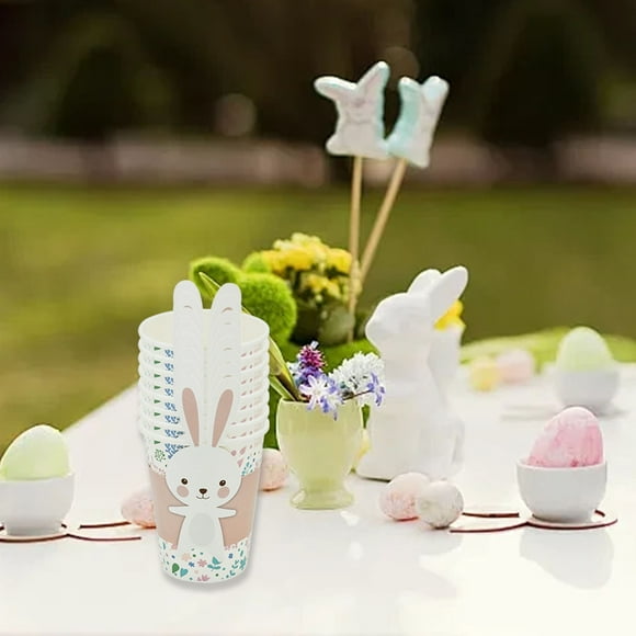 Fwttom Décorations de Pâques Gobelet en Papier Irrégulier pour Pâques Serviettes en Papier Décoration de Fête Ensemble de Vaisselle Jetable de Pâques