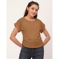 thumbnail image 2 of Moomaya Solid Color Basic Tops For Women, Short Sleeve Round Neck Crepe Tops, 2 of 8