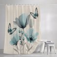 thumbnail image 3 of Turquoise Floral Shower Curtains for Bathroom, Spring Pastoral Flowers Butterfly Beige Waterproof Fabric Shower Curtain, Decorative Bathroom Curtain for Bathtub, 36"x72" , No Hooks Included, 3 of 9