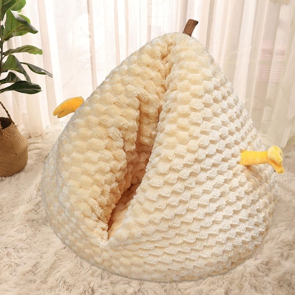 Cama para gatos autocerrada, refugio portátil, accesorios para mascotas, base antideslizante, cálida y cómoda, caseta para cachorros, cama para dormir amarillo