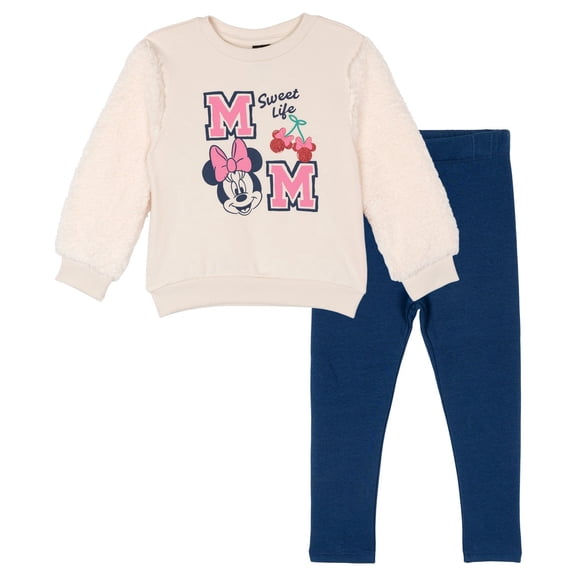 Disney Minnie Mouse Big Girls' Fleece Sweatshirt and Leggings Set Ivory Navy