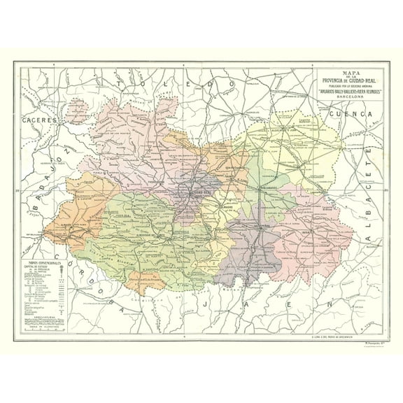 Historic Map - Ciudad Real Province Spain - Pompido 1913 - Vintage Wall Art