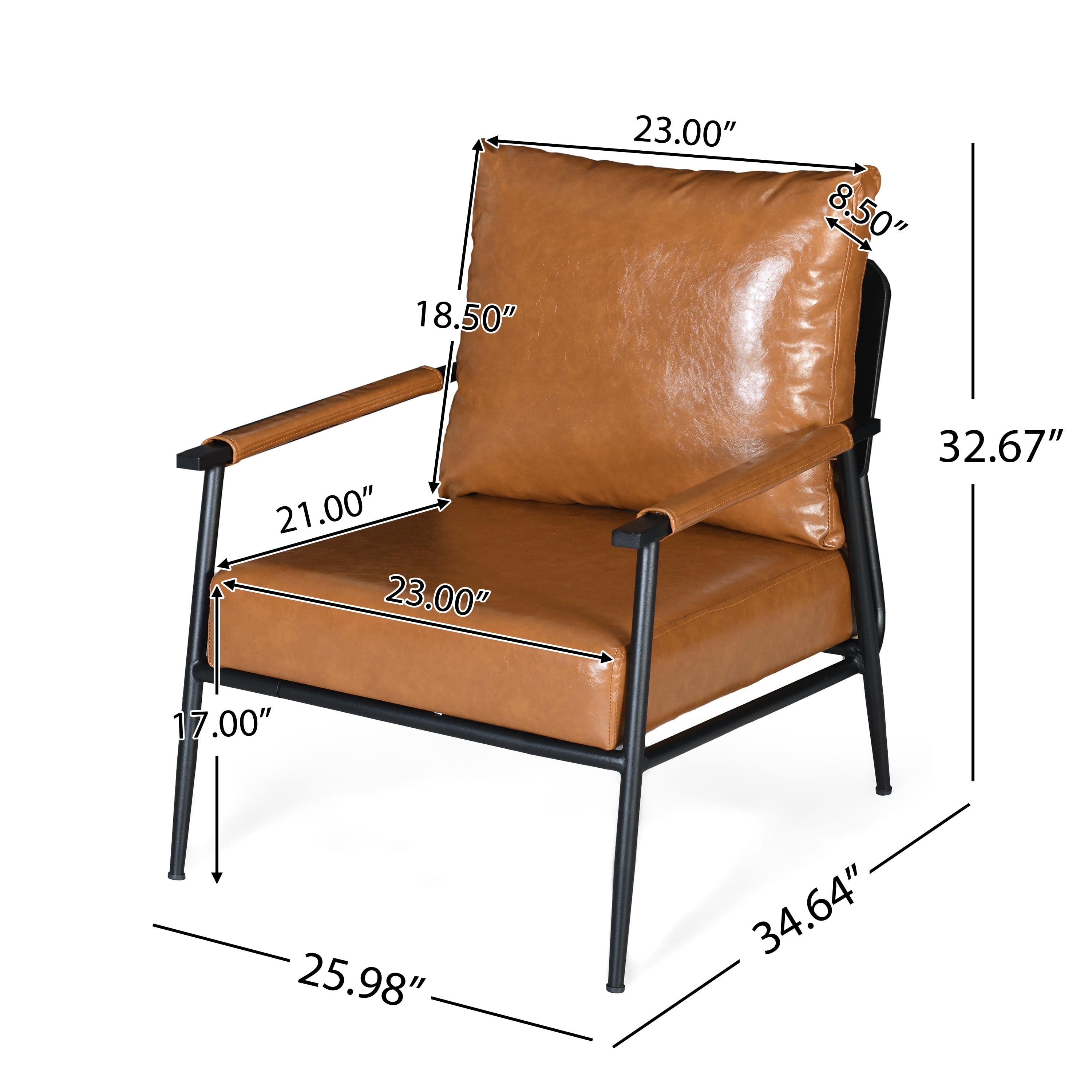 Euroco Industrial Faux Leather Lounge Chair with Iron Frame, High Back Accent Armchair with Padded Seat and Armrests for Living Room or Office