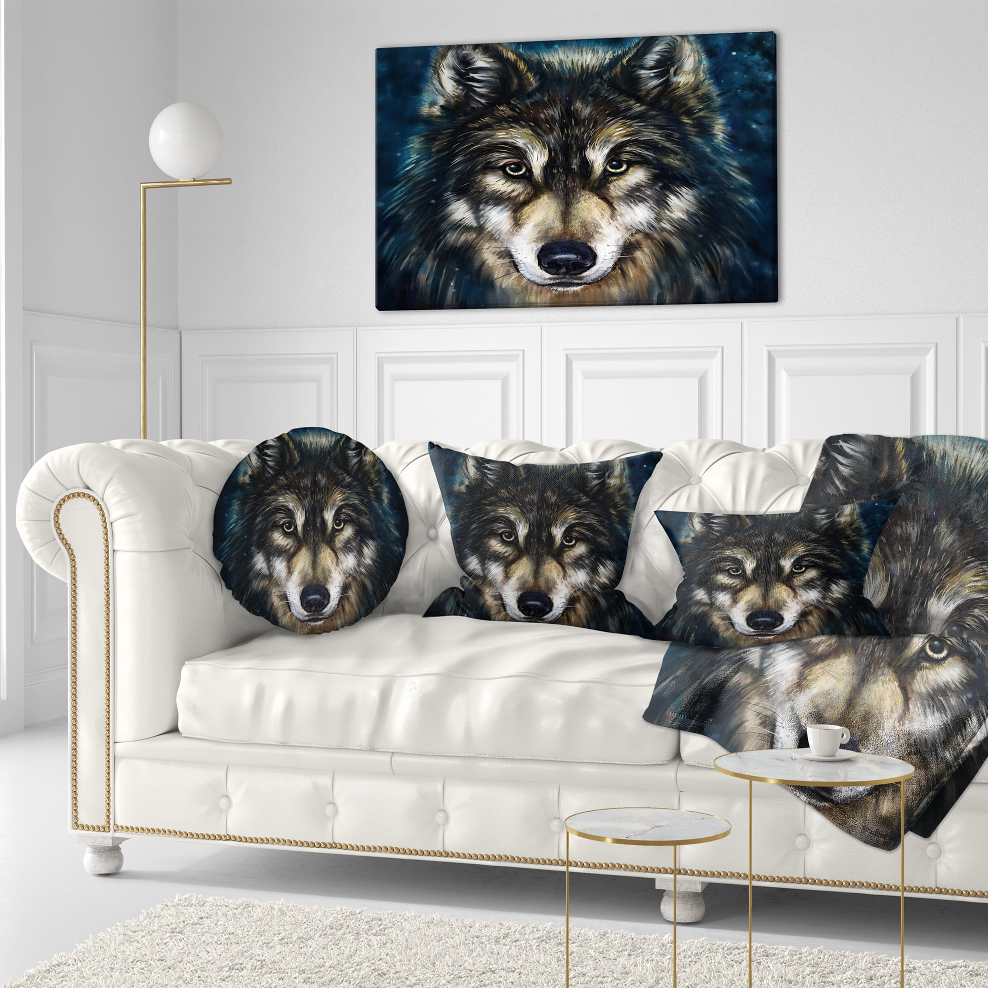 Designart Smiling Wolf - Animal Throw Pillow - 12x20