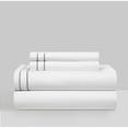 thumbnail image 4 of Balensia 4 Piece Organic Cotton Sheet Set Solid White With Dual Stripe Embroidery, 4 of 9