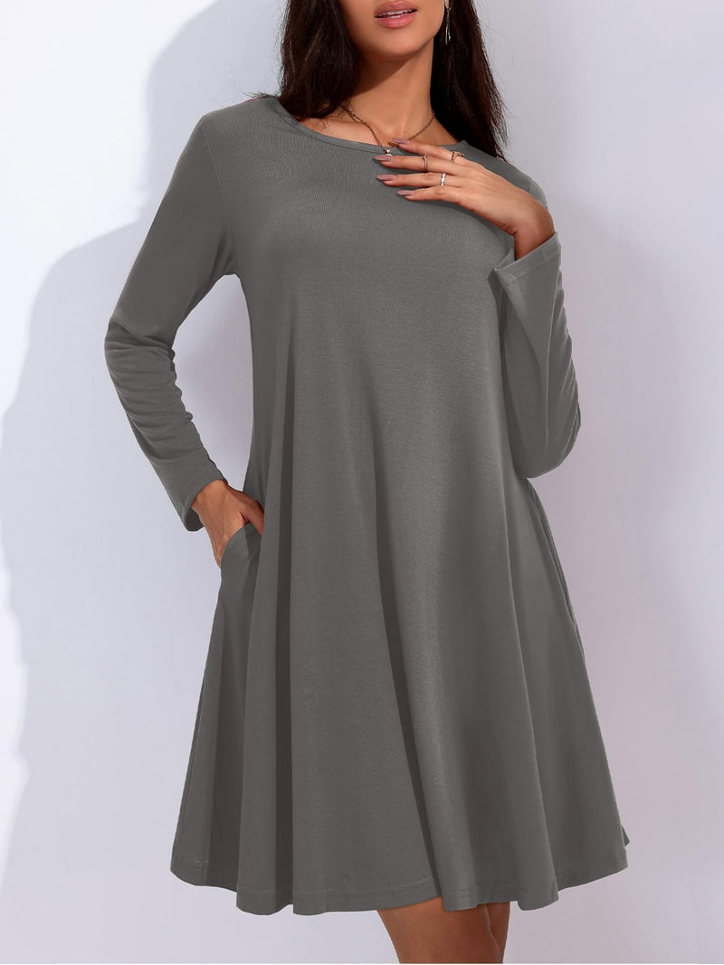grey swing dress long sleeve Rowena Merino Wool Swing Dress