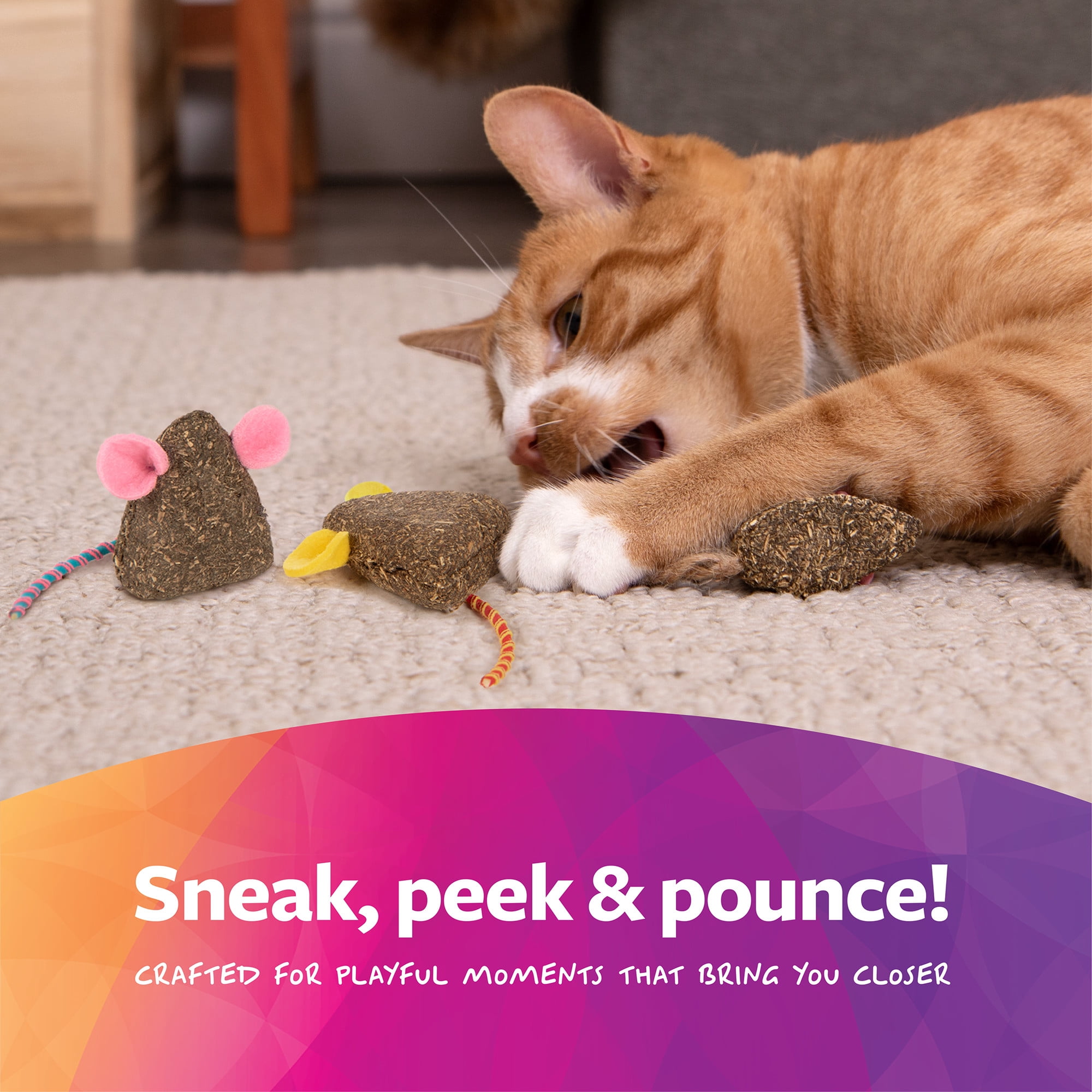 (2 pack) SmartyKat Mousy Mayhem 2-Piece Compressed Catnip Mice Cat Toys, Pink & Orange