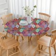 thumbnail image 3 of Multicolor Ethnic Diamond Pattern Round Fitted Tablecloth with Elastic Edge,Dining Table Cover Waterproof,Outdoor Round Tablecloth for Camping,Dining,Indoor and Outdoor, 3 of 7
