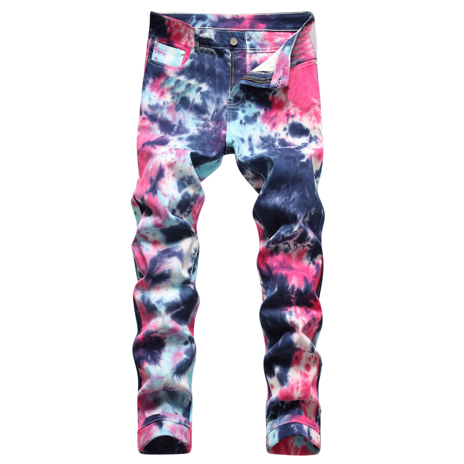 Urobanpeeg Men Tie-Dye Denim Pant Washed Stretch Rise Relaxed Straight Leg  Jeans For Male