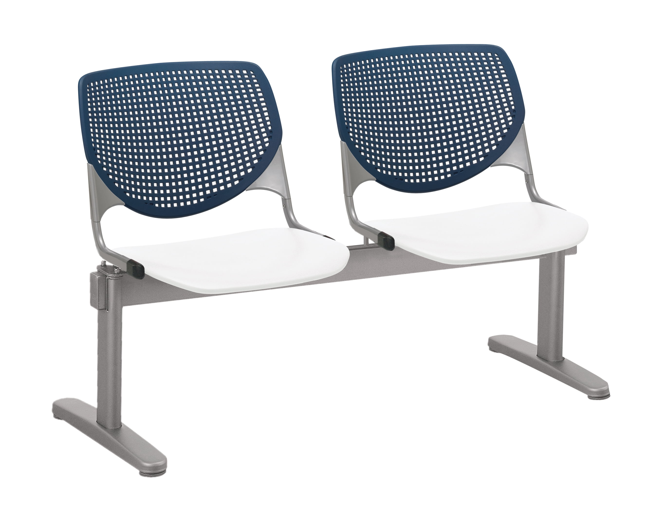 KFI Studios KOOL 2 Seat Reception Bench, White Seat, Navy Back