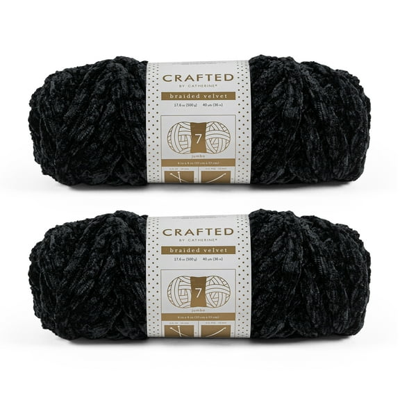 Crafted by Catherine Black Braided Velvet Jumbo Yarn, 40 yards, 17.6oz/500g (2 Pack)