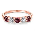 thumbnail image 3 of Gem Stone King 18K Rose Gold Plated Silver Red Rhodolite Garnet and E - F Lab Grown Diamond Wedding-Bands Ring for Women | 1.65 Cttw | Round 4MM | Gemstone January Birthstone | Size 8, 3 of 6