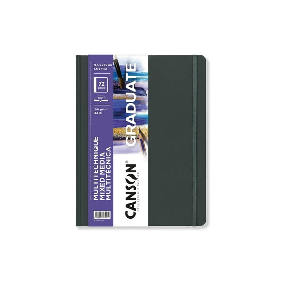 Canson Graduate Mixed Media Paper, Hard Cover Art Journal, 8.5x11 inches, 36 Sheets â Artist Paper for Collage, Watercolor, Ink, Pencil, Marker