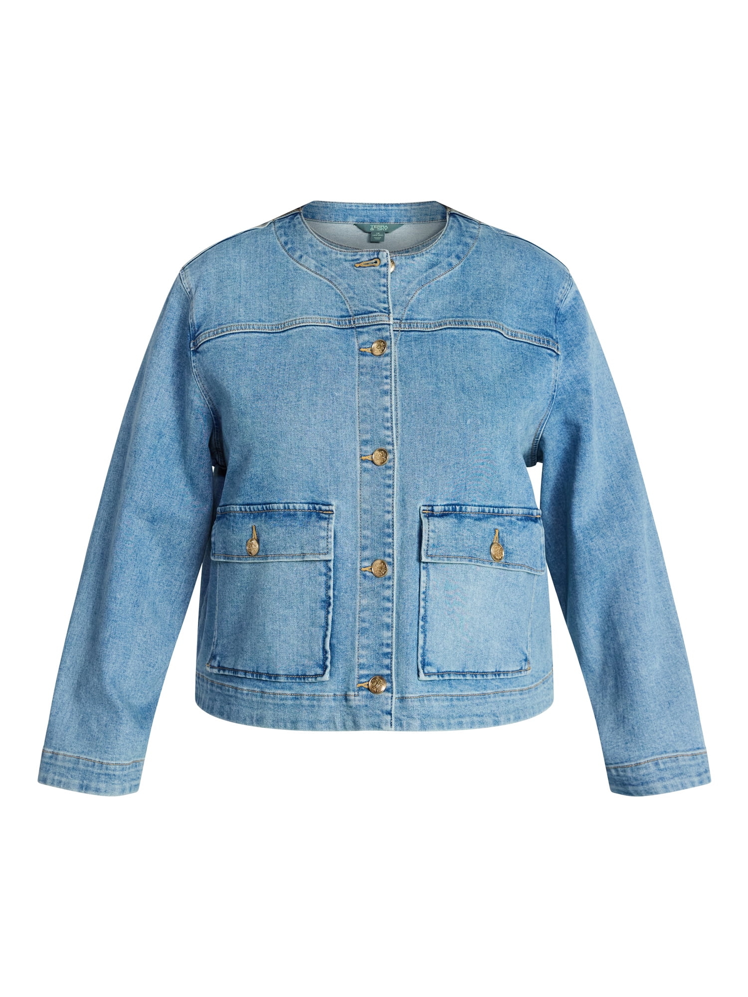 Terra & Sky Women's Plus Denim Lady Jacket With Pockets, Sizes 0X-5X