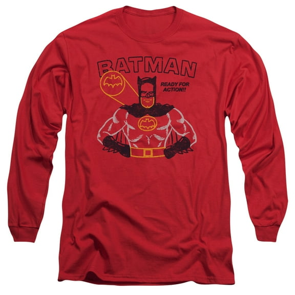 Batman Ready For Action Long Sleeve Adult 18/1 T-Shirt-Red