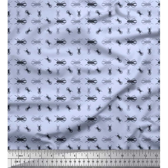 Soimoi Blue Viscose Chiffon Fabric Insect Printed Craft Fabric by the Yard 42 Inch Wide