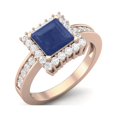 thumbnail image 2 of 6mm Square Blue Sapphire Solitaire Accent 925 Sterling Silver Rose Vermeil Women Valentines Day Gifts Ring, 2 of 3
