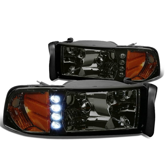 DNA Motoring For 94-02 Dodge Ram 1500 2500 3500 LED Smoked Amber Corner Headlight Lamps Pair
