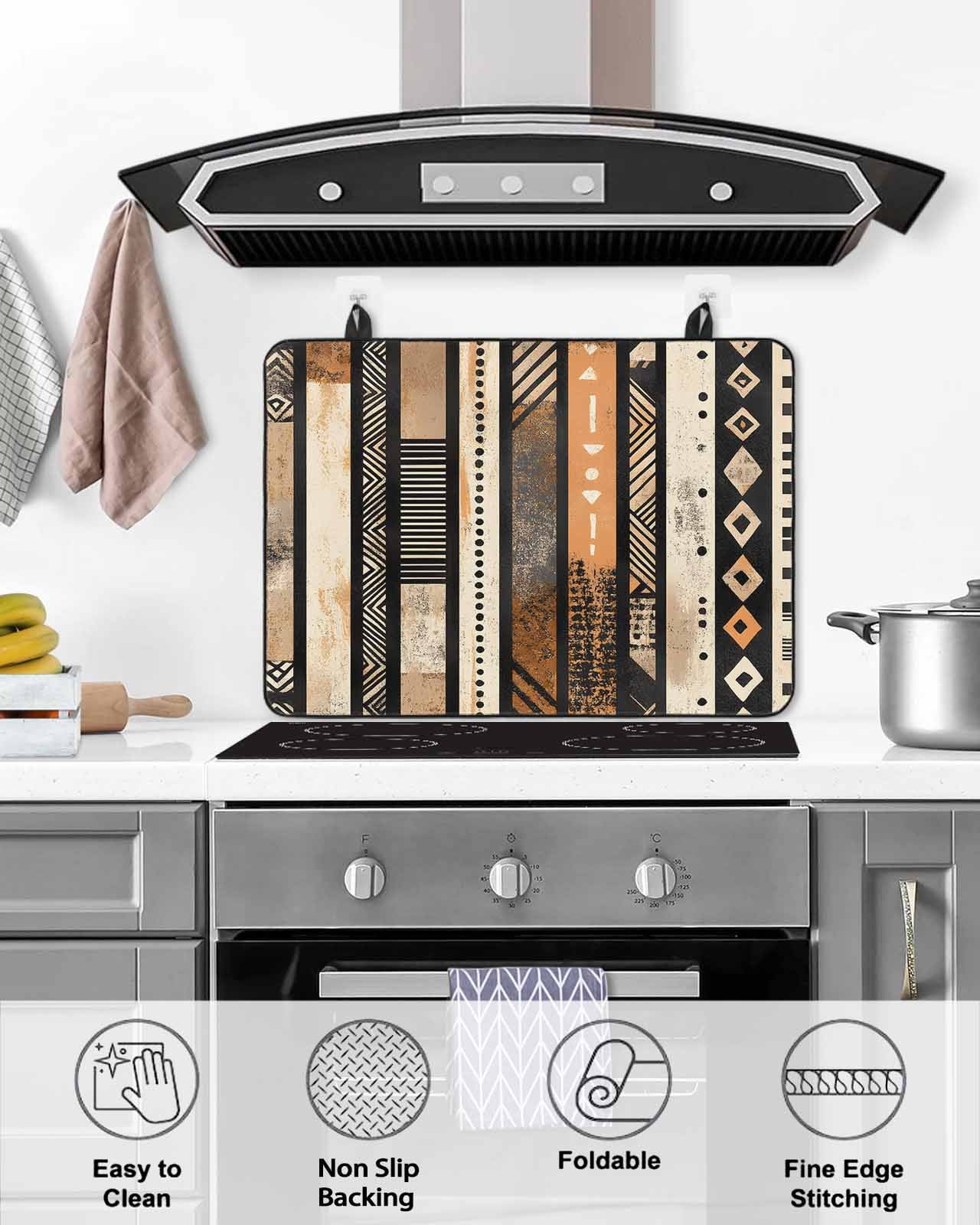nqOlkjepod Large Induction Cooktop Protector Mat 36"x21", Retro Boho Geometric Stove Top Covers for Electric Stove, Abstract Southwestern Ethnic Stove Burner Cover Mats, Glass Top Stove Cover