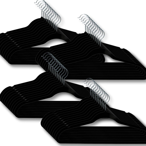 ELORIA 40-Pack Black Slim Velvet Hangers with Non-Slip Surface & Rotating Steel Hooks - Space-Saving, Durable ABS+Velvet Clothes Hangers for Shirts, Pants, Dresses, Jackets - Wardrobe Organization
