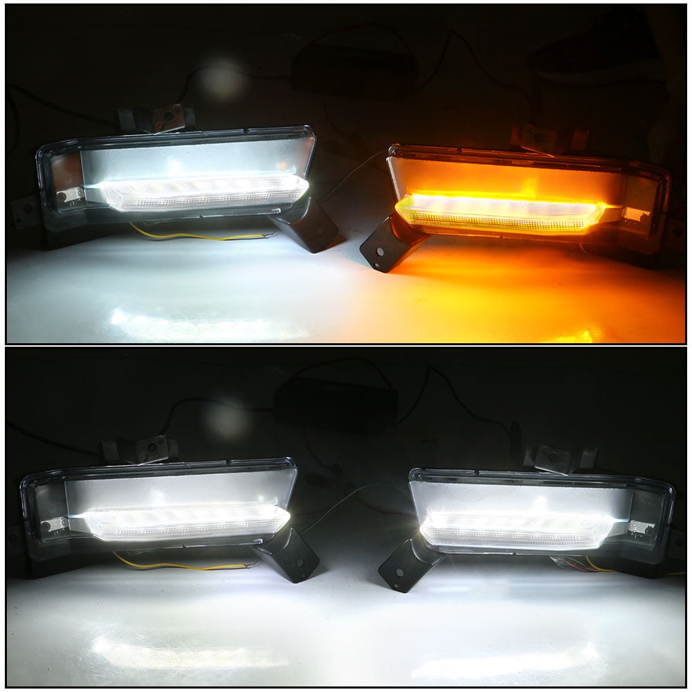 Ikon Motorsports Compatible with 16-18 Chevy Camaro SS DRL Fog Lights Lamps Clear W/ Amber Turning Signal 2Pc RH LH (Left + Right) 2016 2017 2018