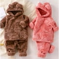 thumbnail image 3 of XBASW Toddler Baby Girls Boys Pants Pjs Sets Kids Bear Ear Fleece Hoodie Sweatshirt with Fleece Sweatpants Fall Winter Sleepwear 2PCS Outfit 1-5T, 3 of 10