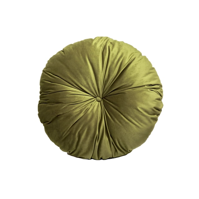 Cojín Decorativo Redondo para Sala o Cama. Funda en Terciopelo Verde Olivo