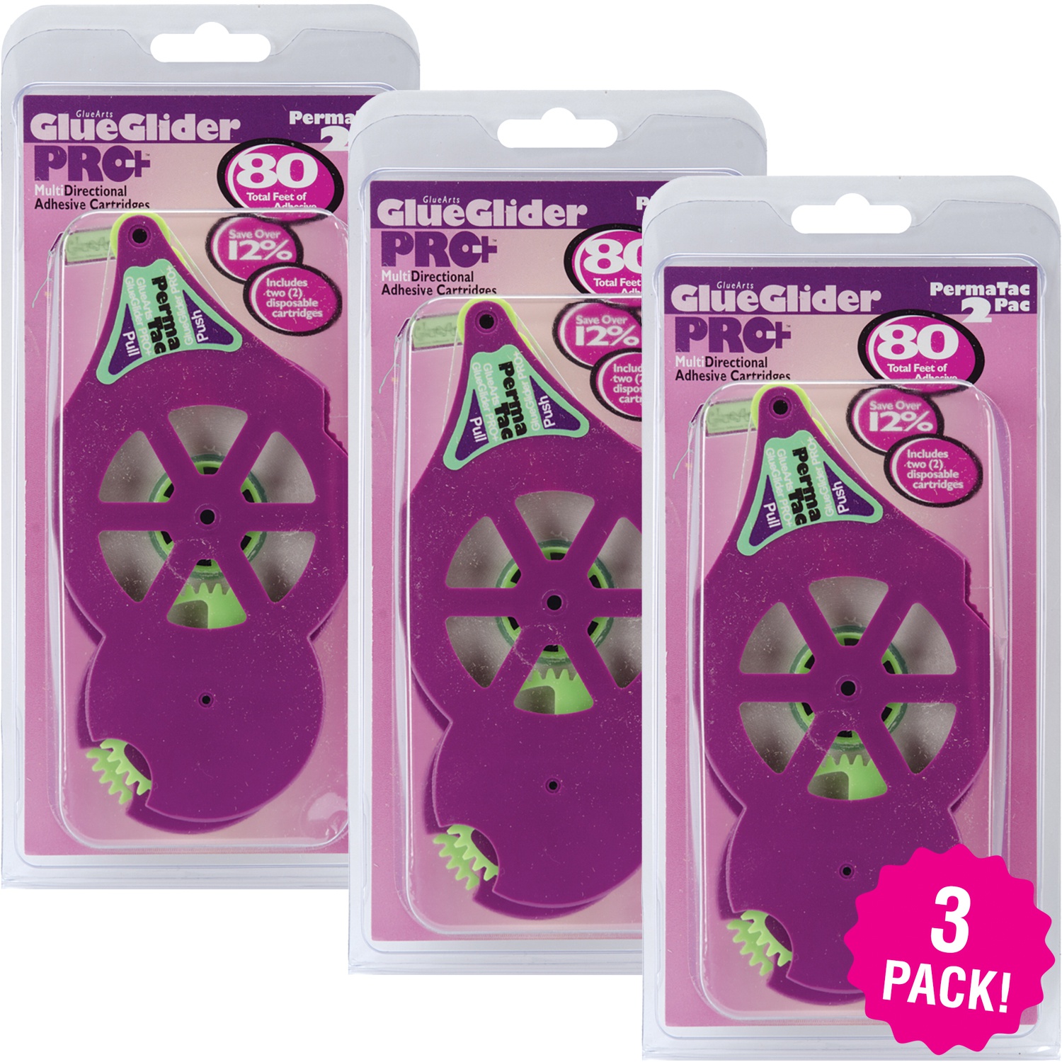 GlueGlider .25"X40ft Pro Plus Refill Cartridges 2 Count, Multipack of 3