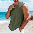 thumbnail image 5 of Horkkom Linen Shirts for Men V Neck Solid Color Sleeveless Shirts Beach Vacation Breathable Tank Tops, S-4XL, 5 of 7