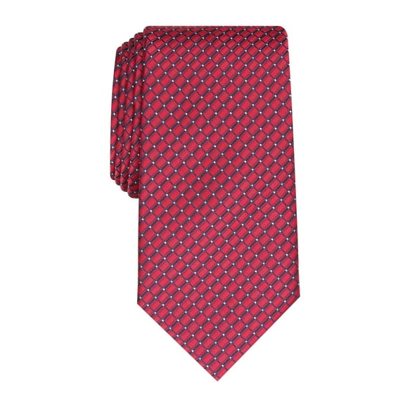 PERRY ELLIS Mens Red Geometric Grid Slim Neck Tie
