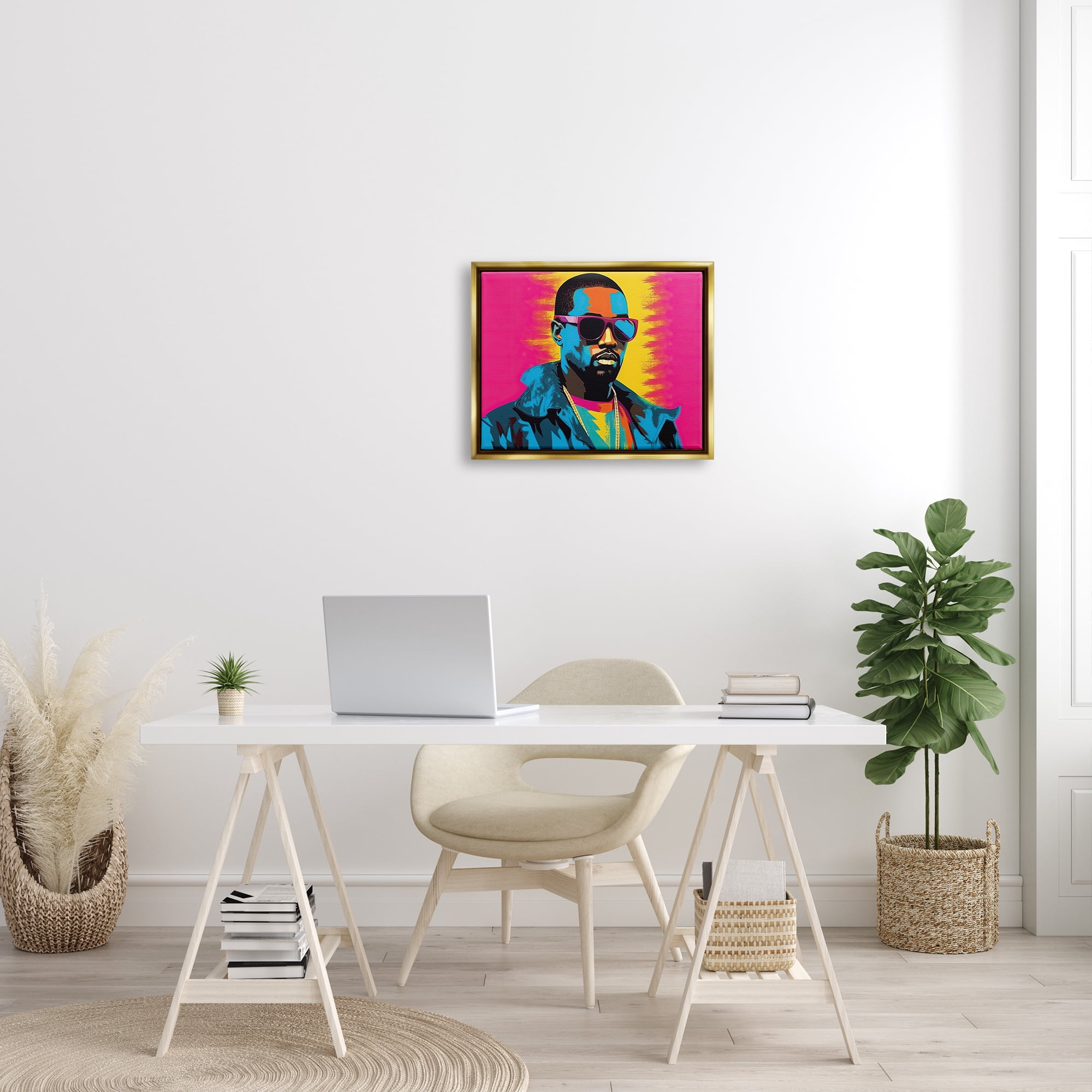Stupell Industries Kanye West Modern Portrait Abstract Painting Gold Floater Framed Art Print Wall Art, 21 x 17