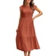 thumbnail image 1 of VISgogo Vestido de verano de color sólido para mujer, cuello redondo, manga corta con mosca, falda plisada en el pecho, falda para pastel VISgogo  moda, 1 of 6