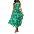 thumbnail image 1 of VISgogo Vestido de mujer con cuello halter, estampado de flores, sin mangas, sin espalda, dobladillo con volantes, vestido largo VISgogo moda, 1 of 7