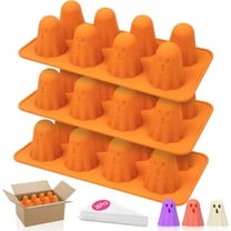 3pcs Halloween Ghost Jello Gummy Baking Silicone Mold with 20 Piping Bags,Halloween Ghost Ice Cake Pop Molds Silicone Non-Stick 3d Jello Shots for Chocolate Gummy Candy Pudding Resin Soap,orange,1