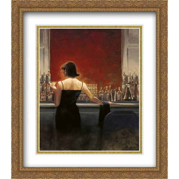 Evening Lounge 2x Matted 28x32 Large Gold Ornate Framed Art Print by Lynch, Brent