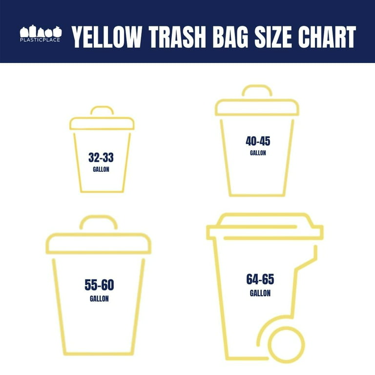 Plasticplace 64 Gallon Toter Compatible Trash Bags, Yellow (50 Count)