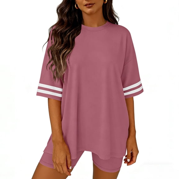 Lounge Sets for Women Casual Oversized Short Sleeve Tops Biker Shorts Soft Comfy Pajama Sets 2 Piece Outfits