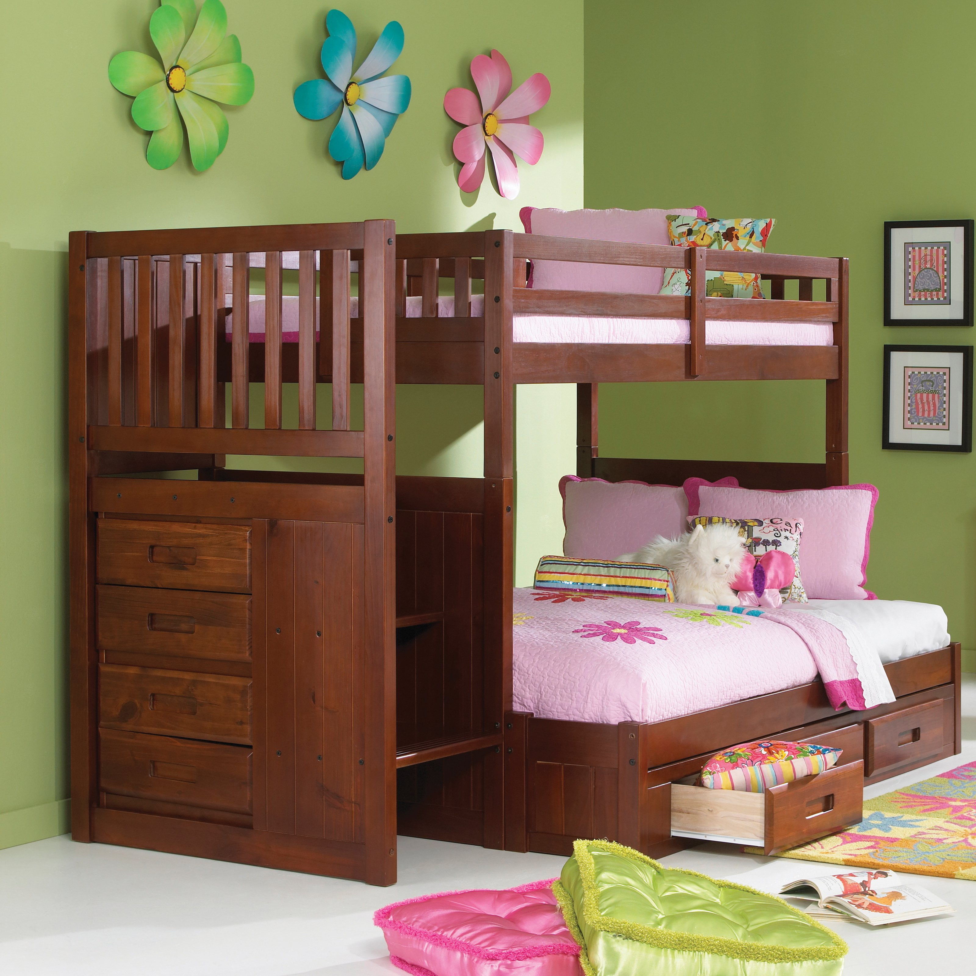 Donco Twin Over Full Stairway Bunk Bed Merlot Com
