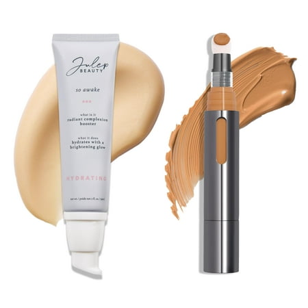 Julep Full Face Radiance Set | So Awake Complexion Booster Daily Moisturizer + Skin Perfecting Cushion Complexion Concealer + Foundation - 400 Amber