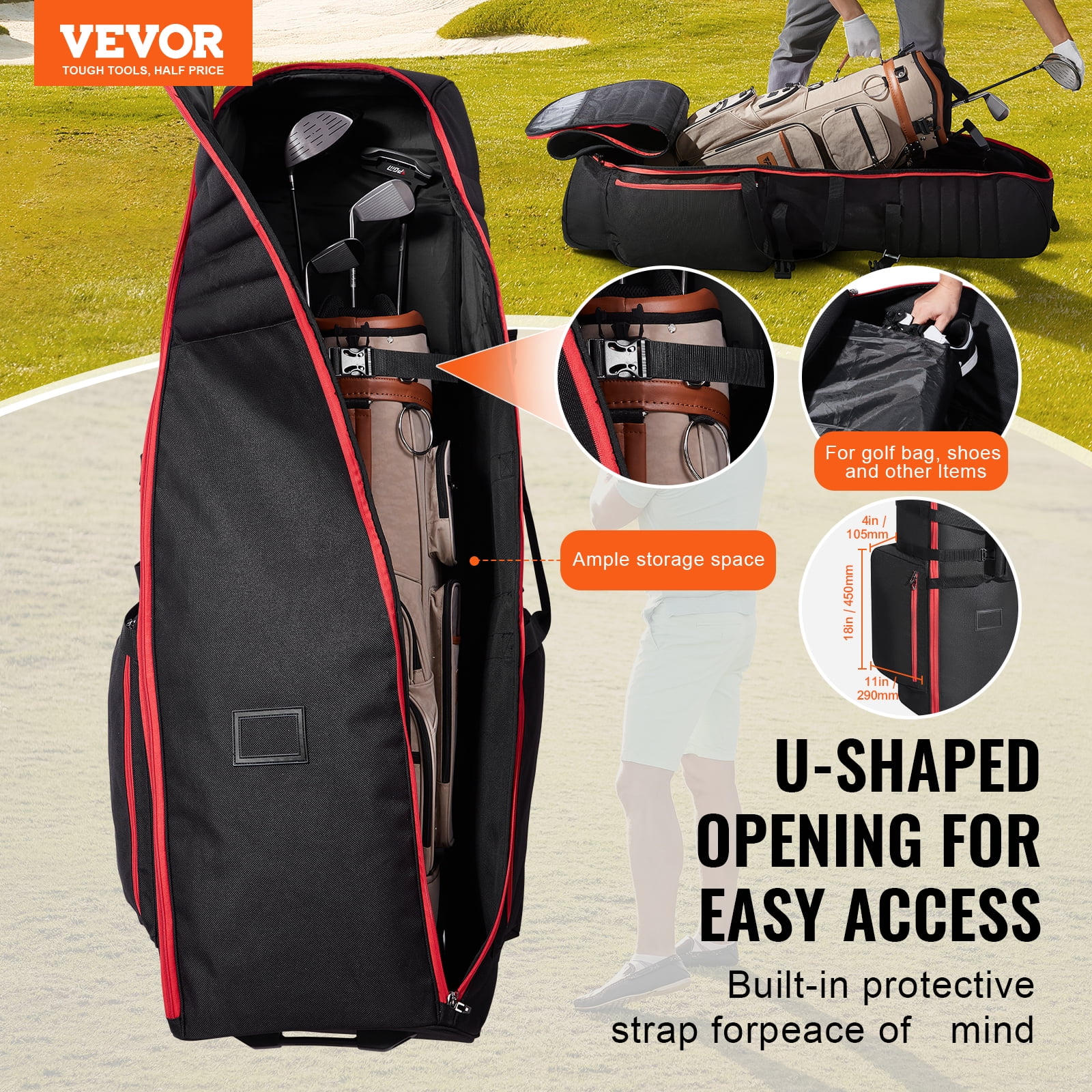 VEVOR Golf Travel Bag,Outdoors Soft-Sided Golf Travel Cover, Heavy Duty 1800D Polyester Oxford Wear-Resistant Waterproof,Padded Luggage Case with Wheels,Foldable Golf Club Storage Bag for Airline