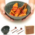 thumbnail image 4 of 8 Inch Ceramic Ramen Bowl Set of 2, 40oz Japanese Bowls with Spoons & Chopsticks,Durable,Microwave & Dishwasher Safe,Perfect for Ramen,Pho,Salad,Soup,Noodles，Mixing bowls（Jade Green）, 4 of 8