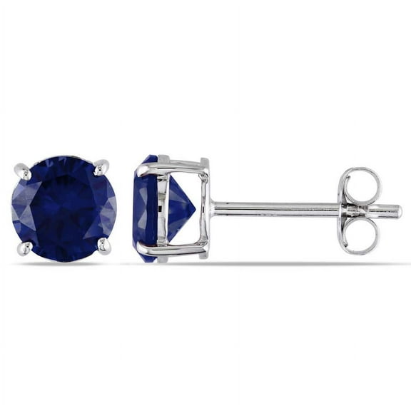 AMOUR Created Blue Sapphire Stud Earrings in 10K White Gold