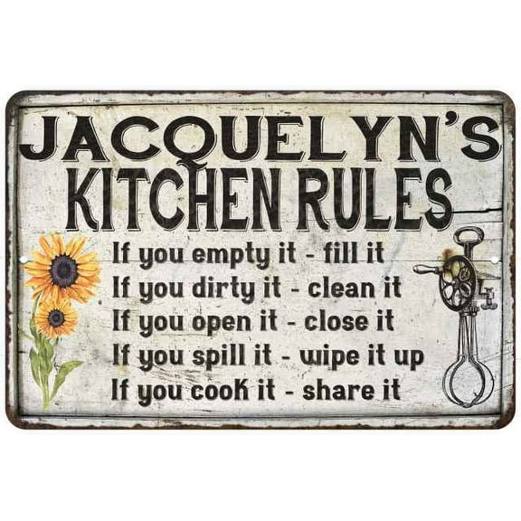 Jacquelyn's Kitchen Rules Chic Sign Vintage Décor 8 x 12 High Gloss Metal 208120032385