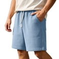 thumbnail image 2 of Mens Casual Shorts Solid Color Waffle Short Pants with Drawstring Loose Elastic Waist Summer Beach Shorts for Men Blue S, 2 of 4