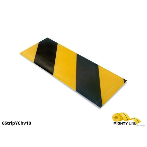 Mighty Line, Yellow and Black Hazard, 6" by 10" Segments, Peel and Stick 10" Strips