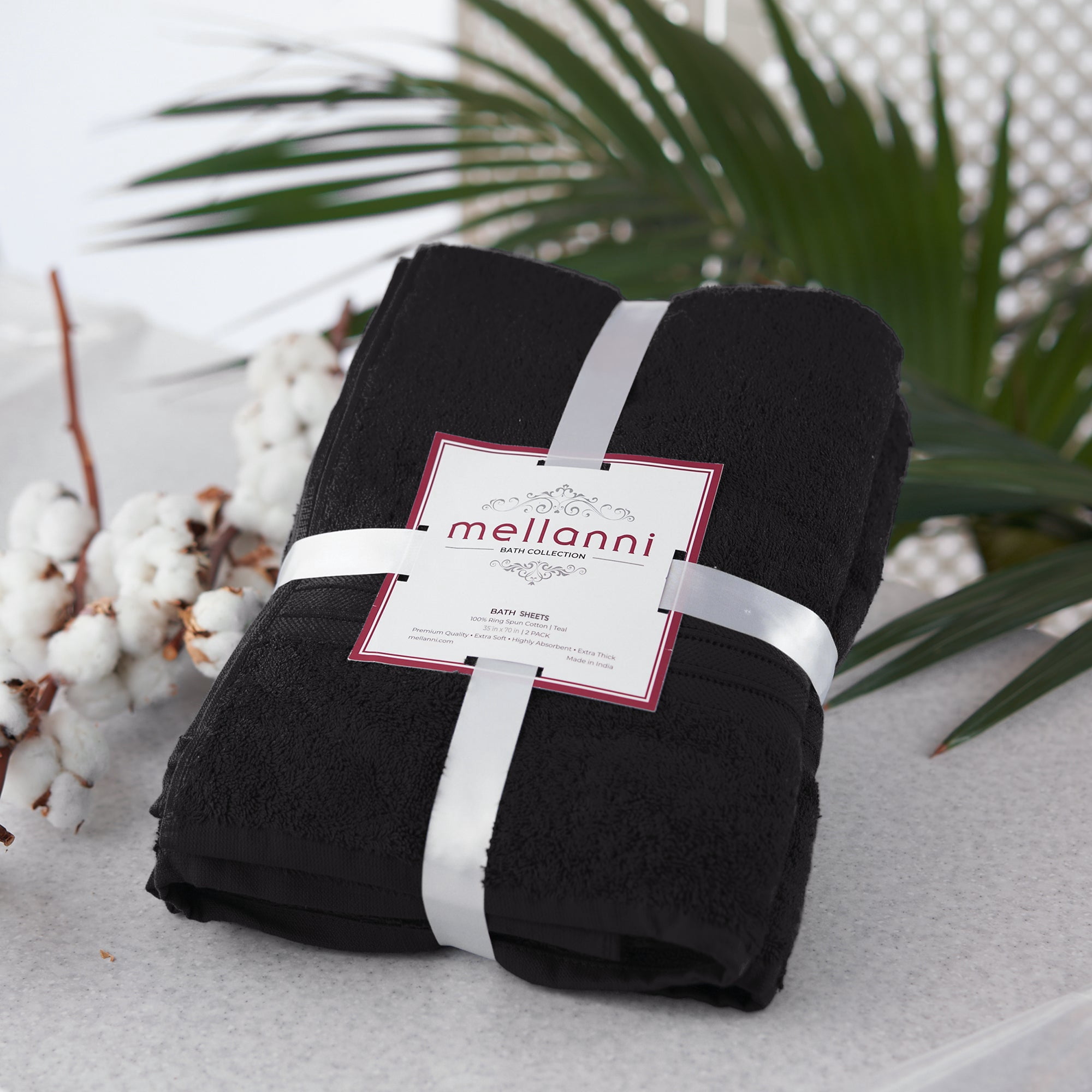Mellanni Bath Sheets 100% Cotton Towels 35"x70", 2 Pack, Black