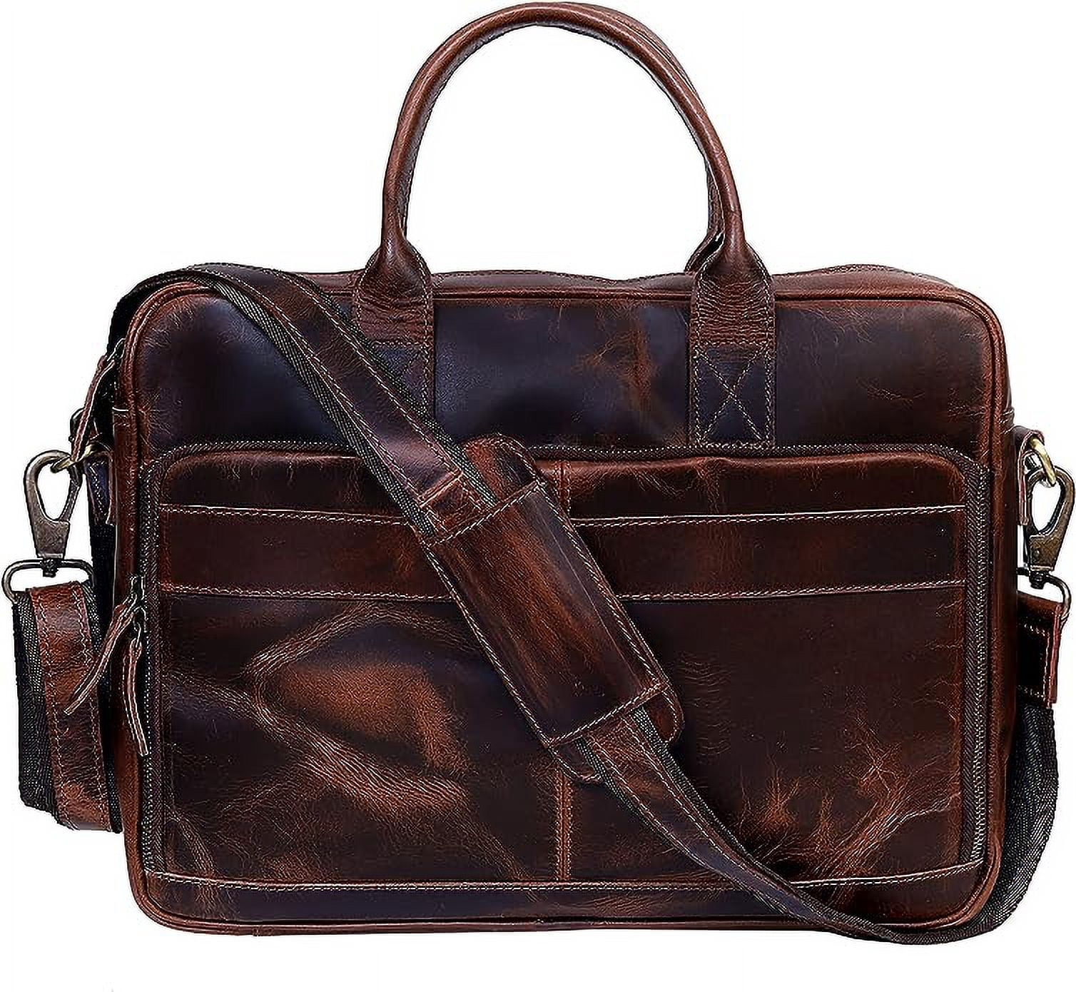RUZIOON 18 Inch Leather briefcase Laptop Messenger Bags For Men and Women Best Office College Satchel Bag - Dark Brown
